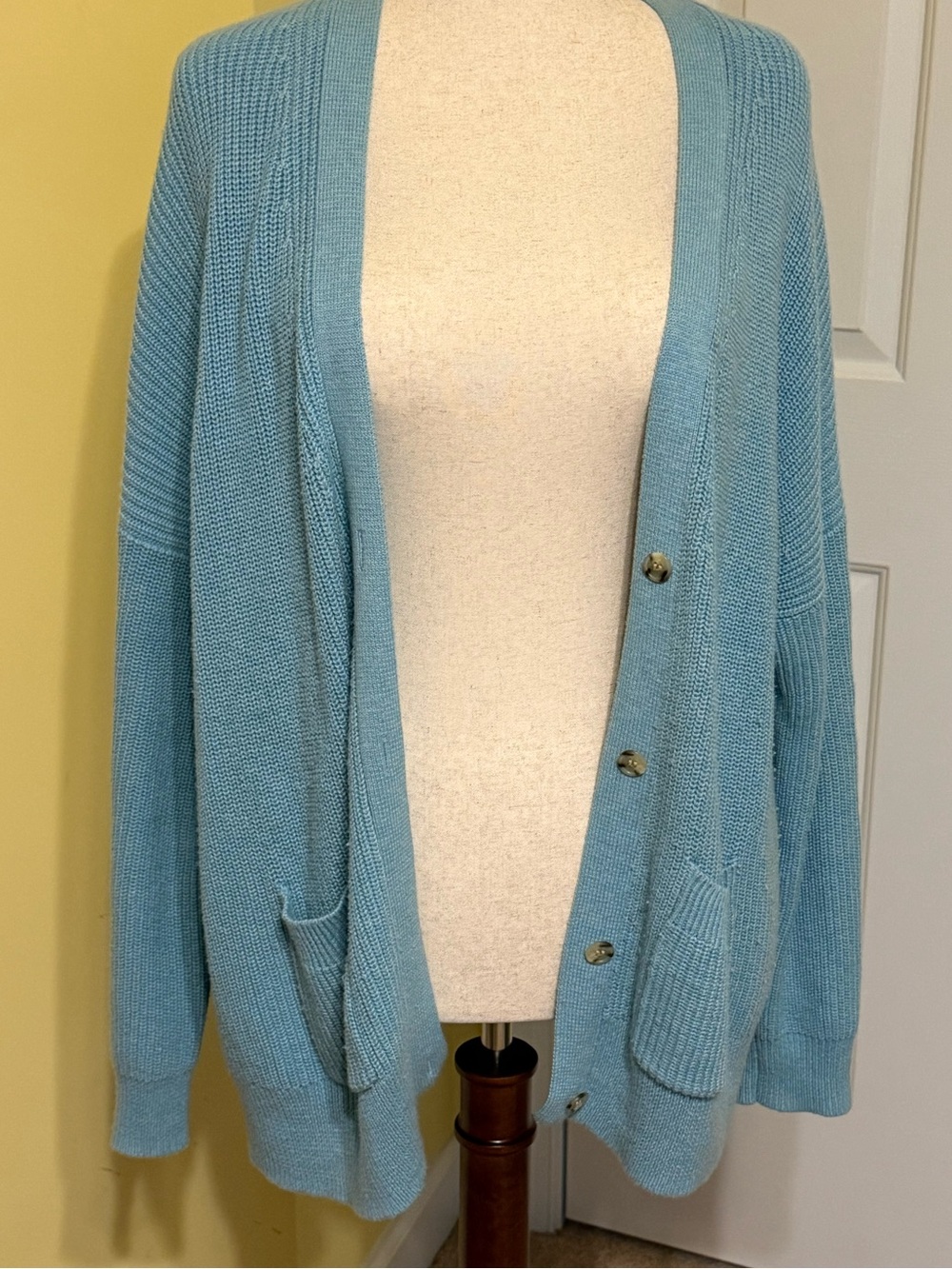 J. Crew Sky Blue Open-Front Button Cardigan